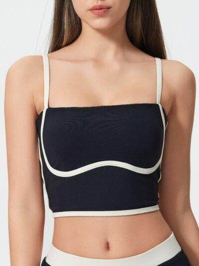 Millennia Contrast Trim Square Neck Active Cami with Pads - Selvanelle