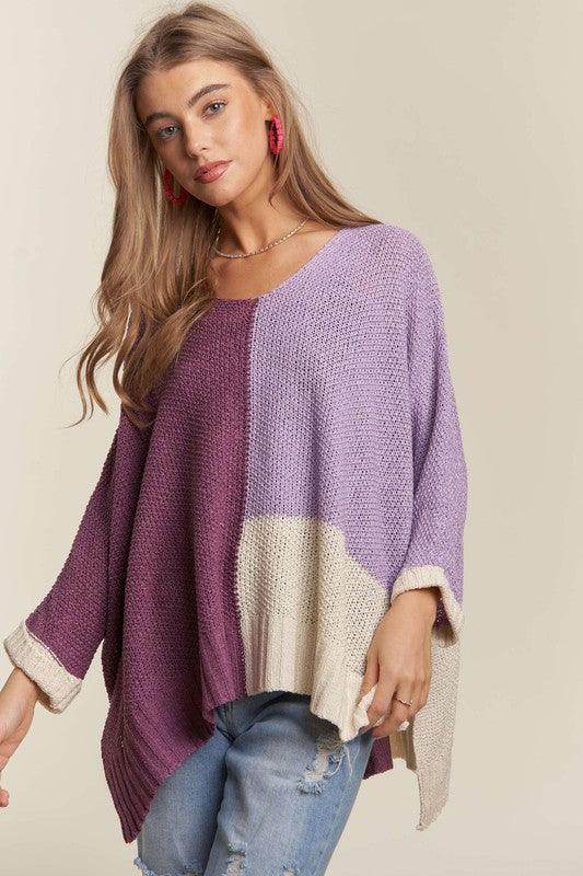ADORA Side Slit Color Block Long Sleeve Sweater for Women - Selvanelle