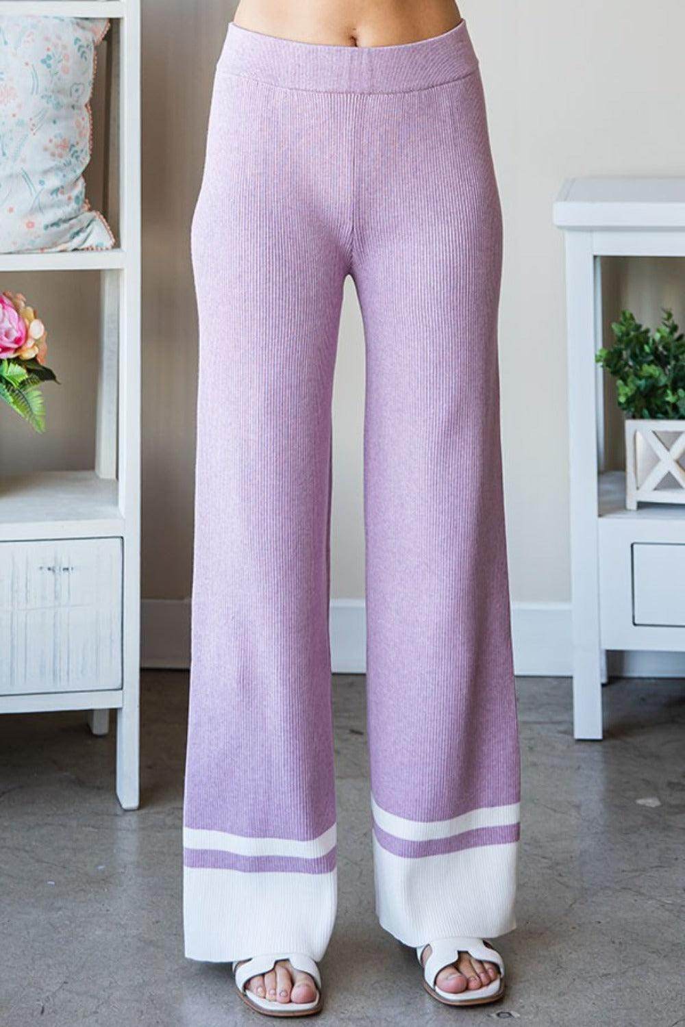 First Love Contrast Ribbed Knit Pants for Casual Style - Selvanelle