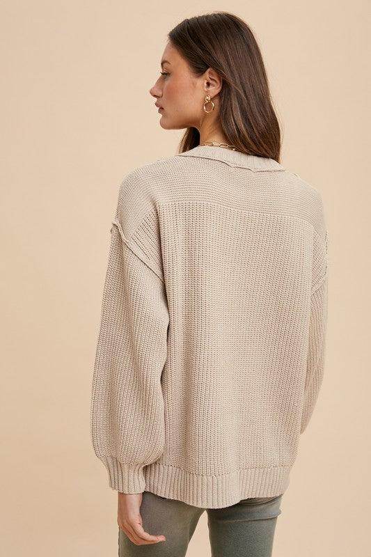 Annie Wear Half Button Ribbed Hem Sweater for Women - Selvanelle