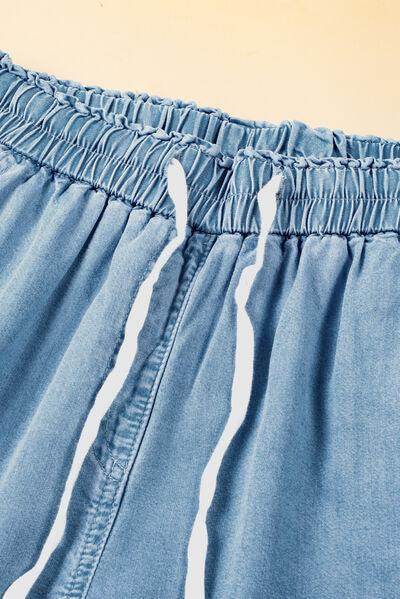 Drawstring Cargo Pocket Wide Leg Jeans for All-Day Comfort - Selvanelle