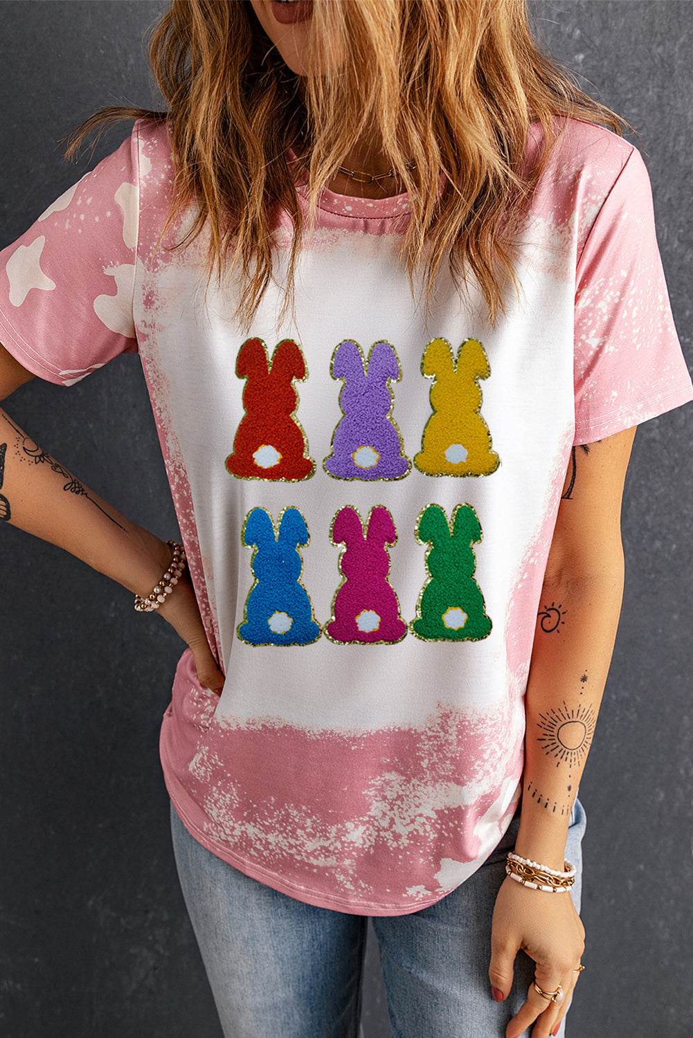 Rabbit Round Neck Short Sleeve T-Shirt - Selvanelle