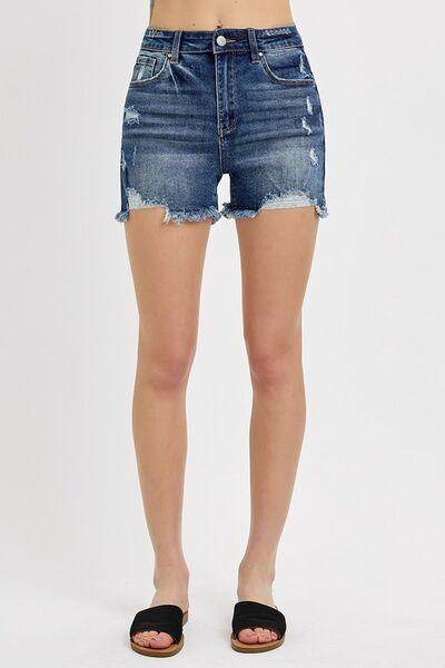 RISEN Distressed Raw Hem Denim Shorts for Casual Style - Selvanelle