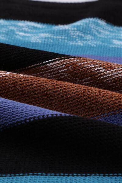 Contrast Striped Round Neck Drop Shoulder Sweater for Women - Selvanelle