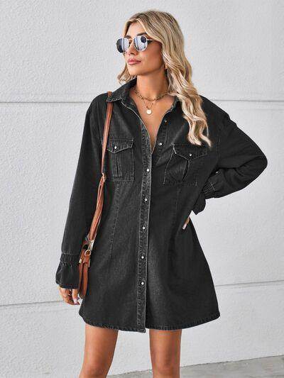 Pocketed Dropped Shoulder Mini Denim Dress for Women - Selvanelle