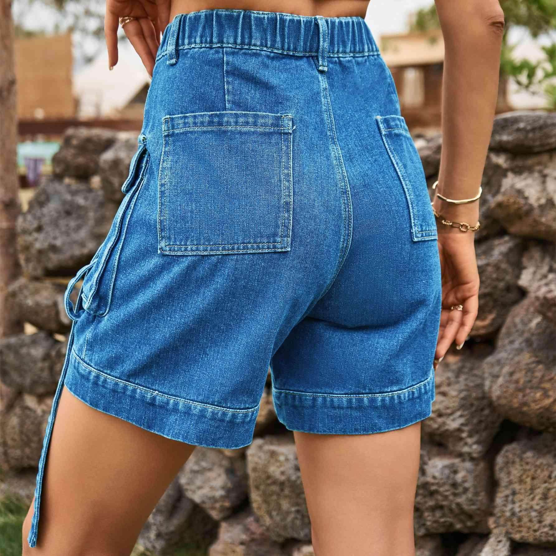 High Waist Denim Cargo Shorts for Casual Style and Comfort - Selvanelle