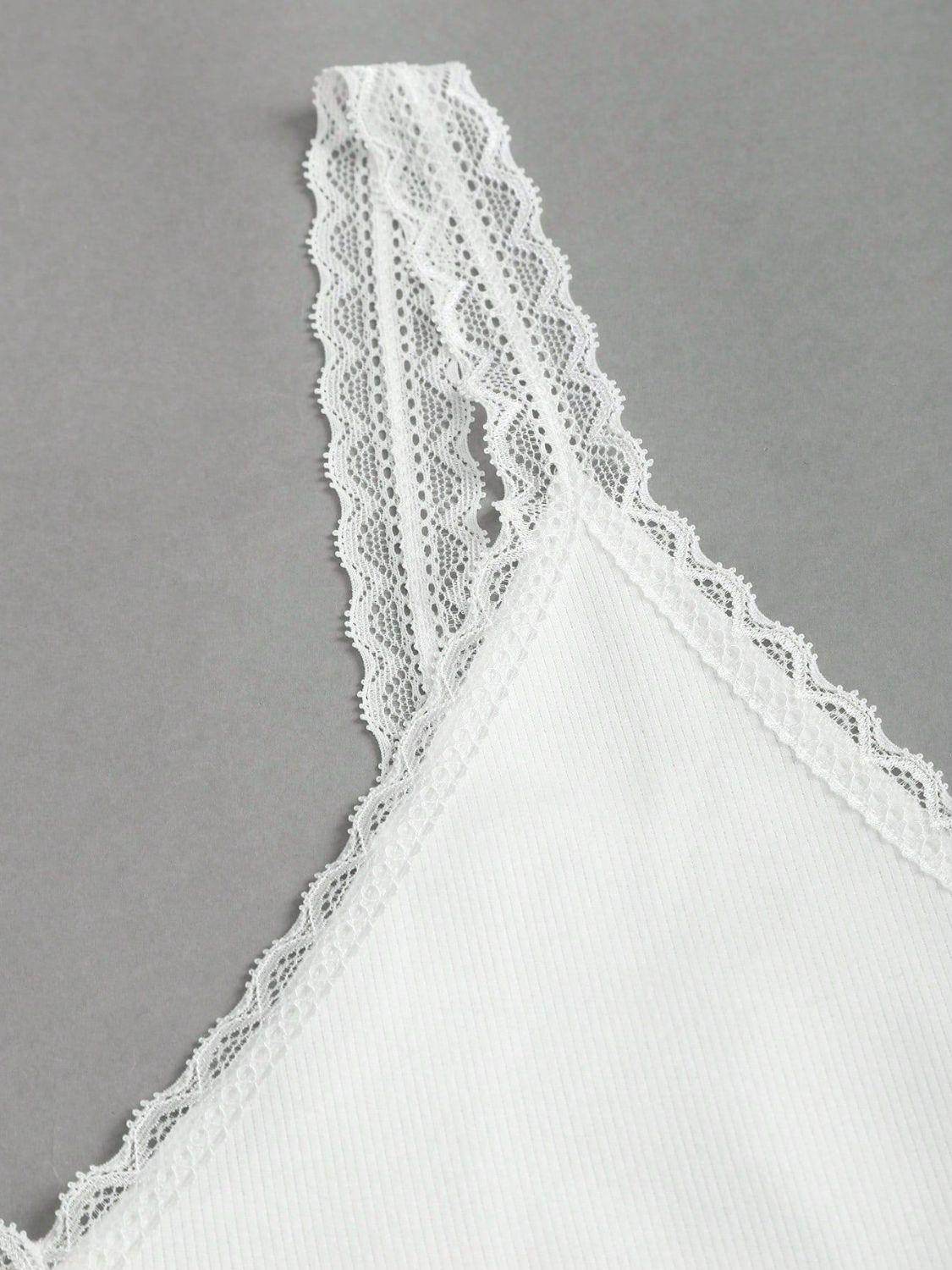 Lace Detail V-Neck Wide Strap Tank for Stylish Comfort - Selvanelle