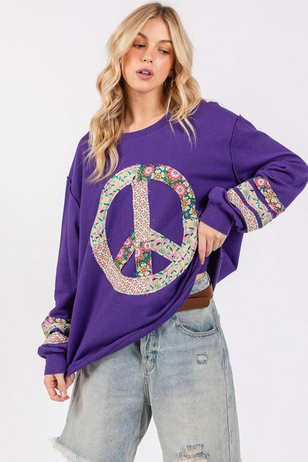 SAGE+FIG Peace Applique Patch Long Sleeve Top for Women - Selvanelle