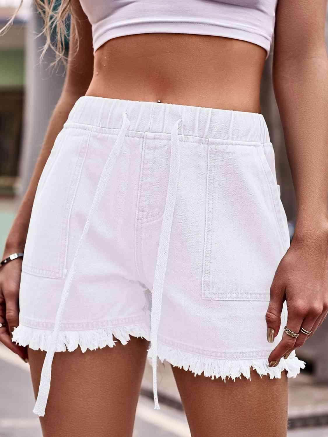 Drawstring Raw Hem Denim Shorts for Casual Chic Style - Selvanelle