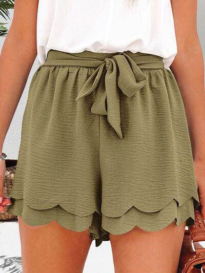 Tied Layered Scalloped Hem Shorts for Women Fashion - Selvanelle
