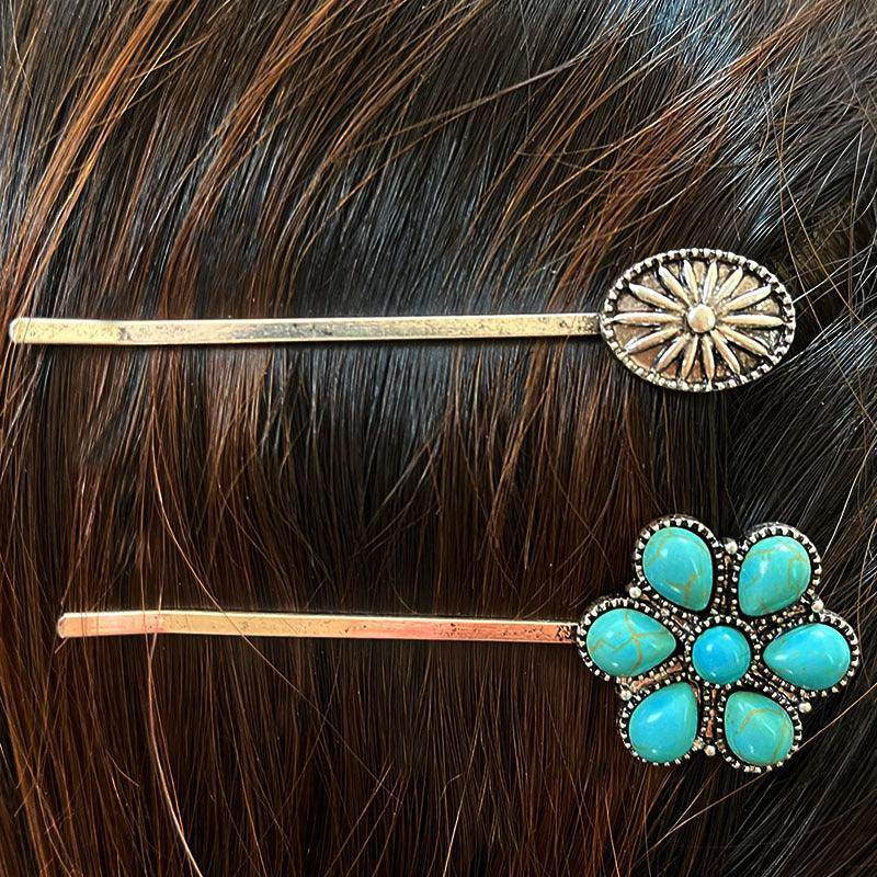 Turquoise Alloy Hairpin for Stylish Hair Accessories - Selvanelle