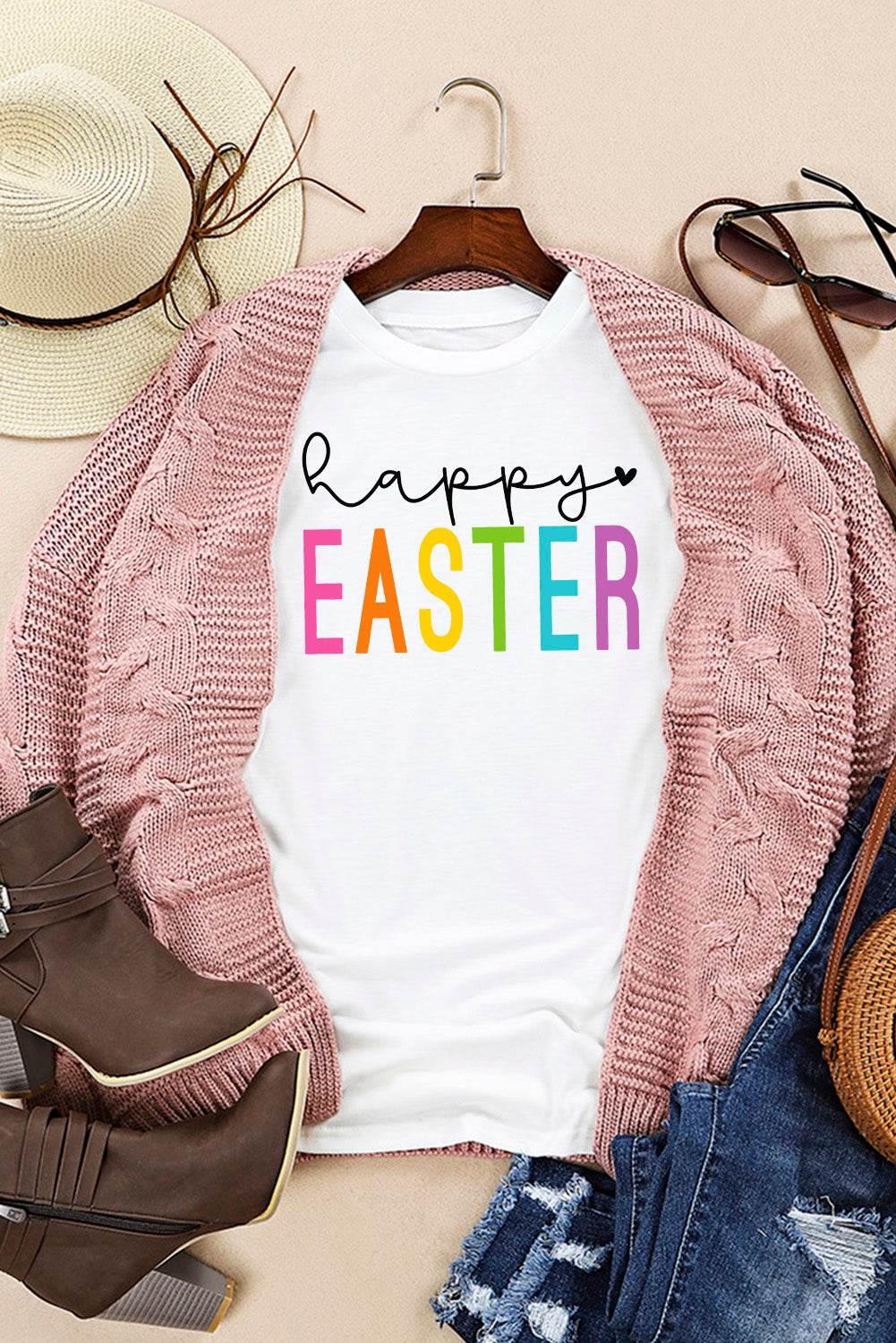 HAPPY EASTER Round Neck Short Sleeve T-Shirt - Selvanelle