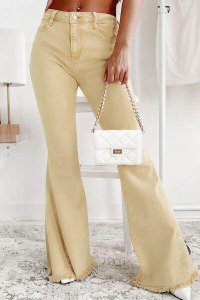 Raw Edge Mid Waist Flared Jeans for Trendy Women - Selvanelle