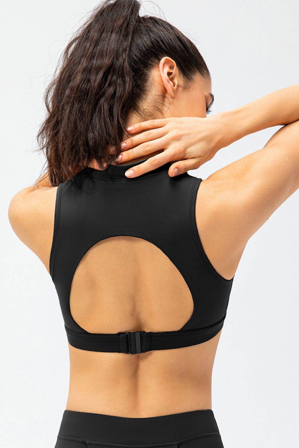 Full Size Cropped Cutout Back Zipper Front Active Tank Top - Selvanelle