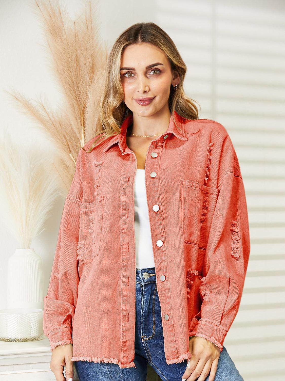 Distressed Raw Hem Denim Jacket for Relaxed Fit Style - Selvanelle