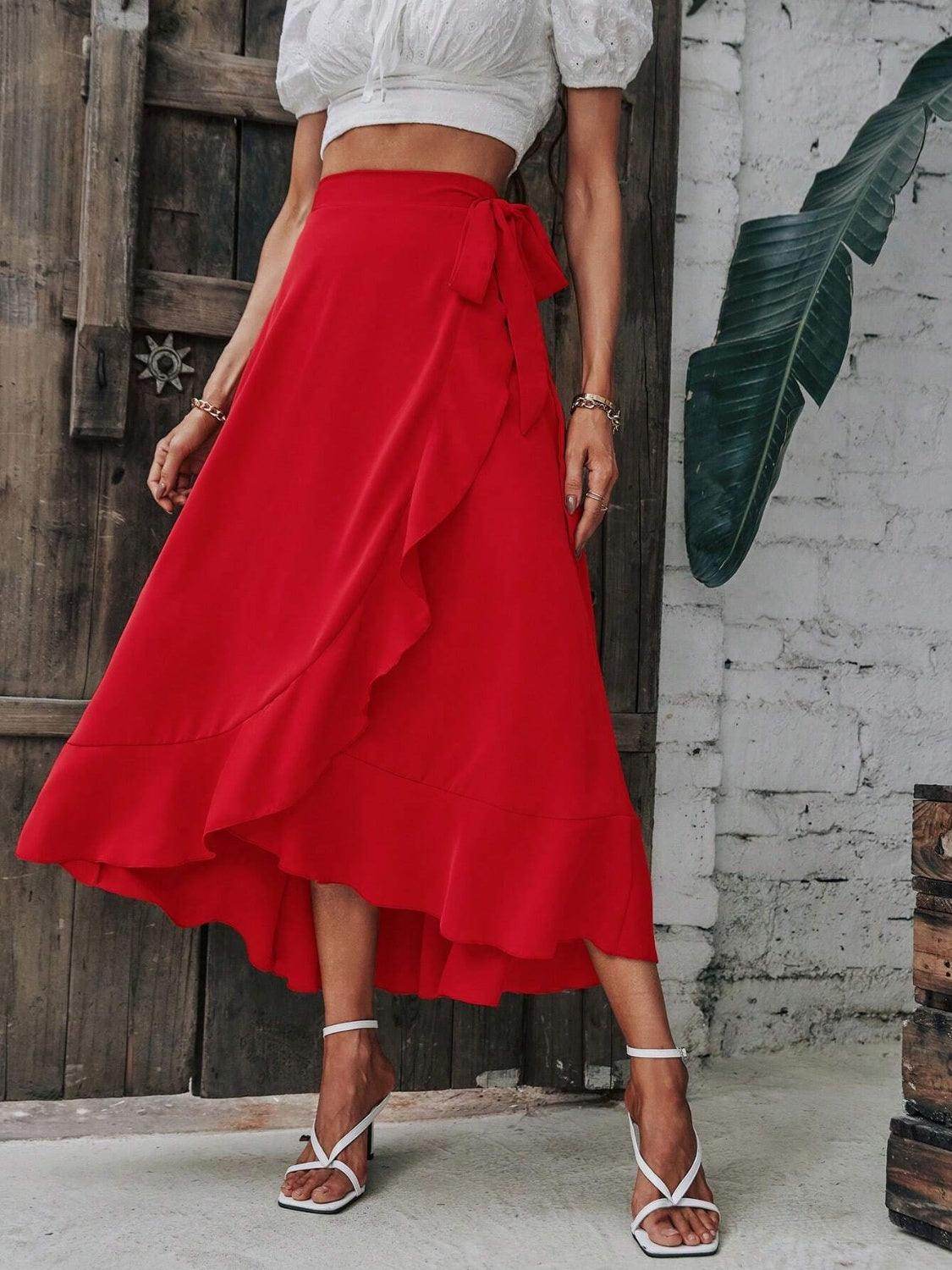 Tied Ruffled Midi Skirt for Stylish Casual Looks - Selvanelle