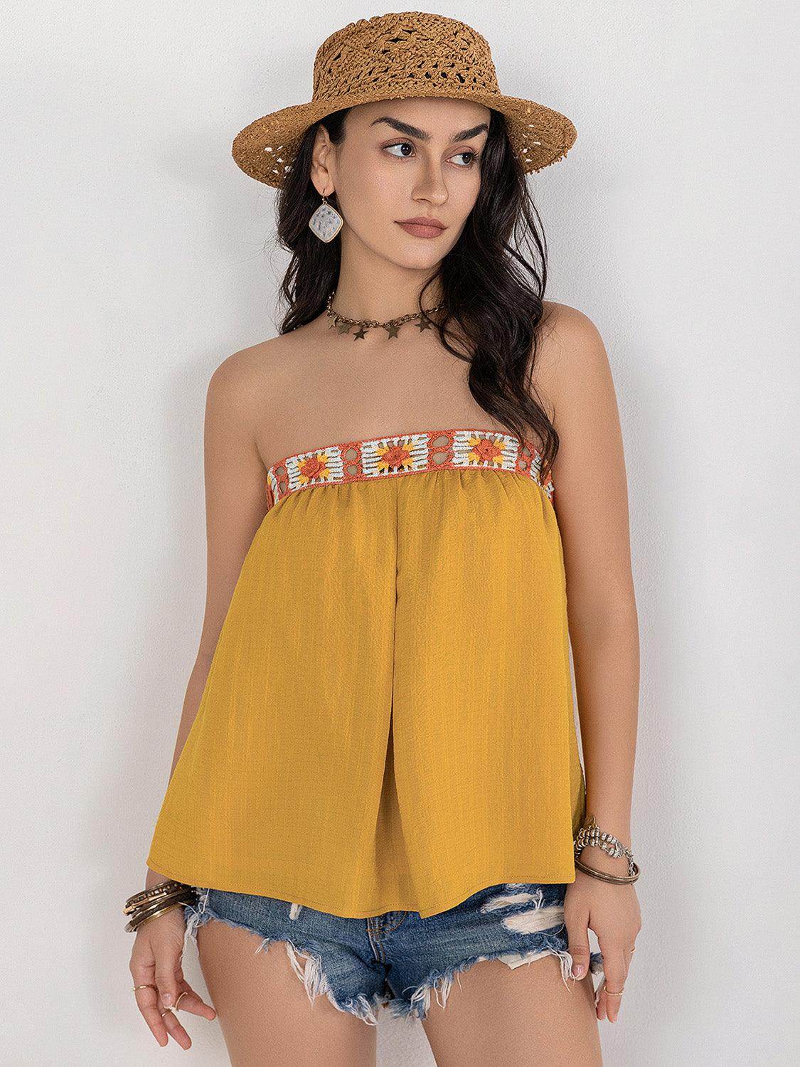 Embroidered Tube Sleeveless Top for Stylish Summer Wear - Selvanelle
