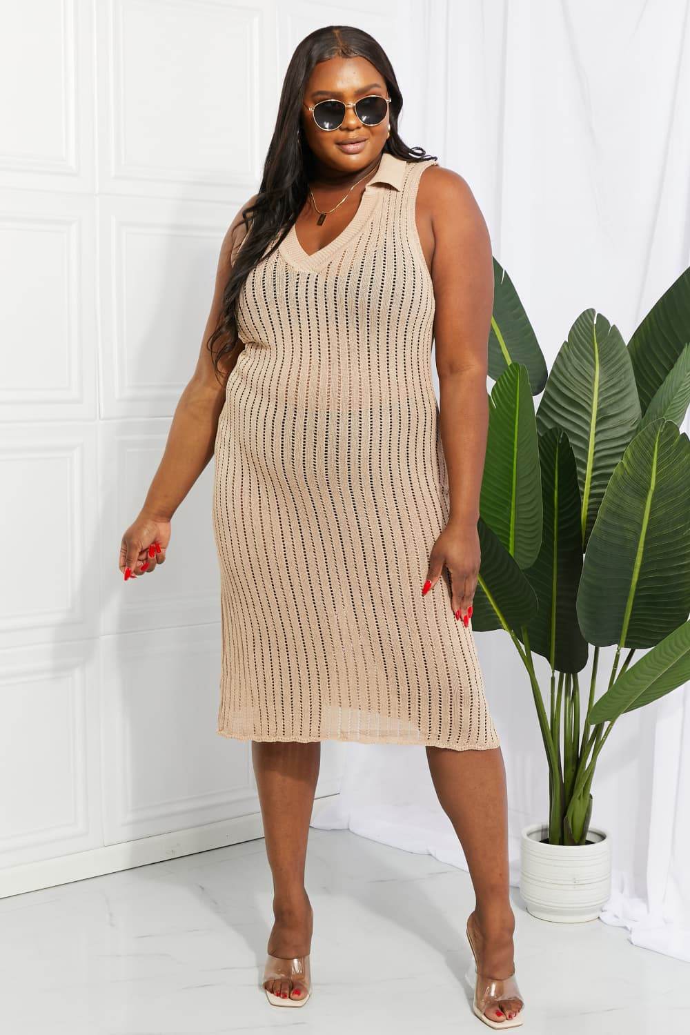 Openwork Johnny Collar Cover Up Dress - Selvanelle
