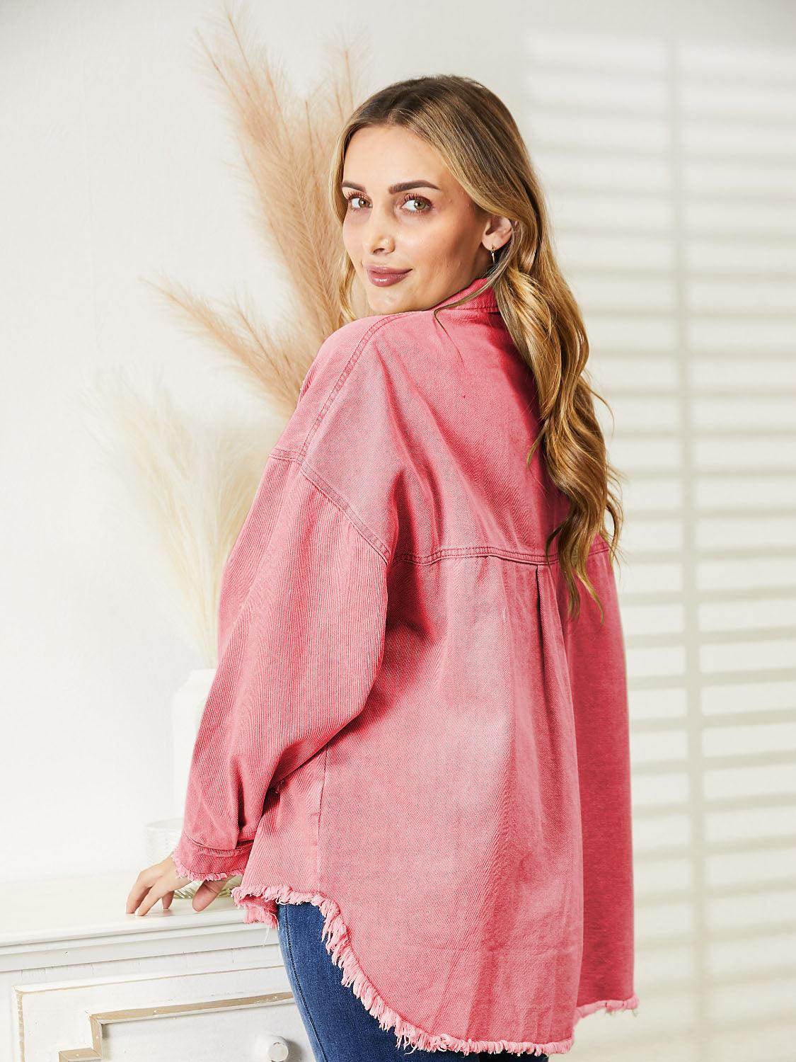 Distressed Raw Hem Denim Jacket for Relaxed Fit Style - Selvanelle