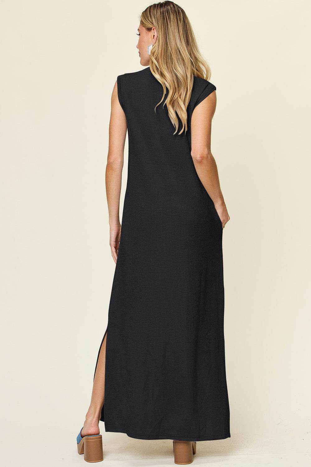 Double Take Full Size Texture Mock Neck Sleeveless Maxi Dress - Selvanelle