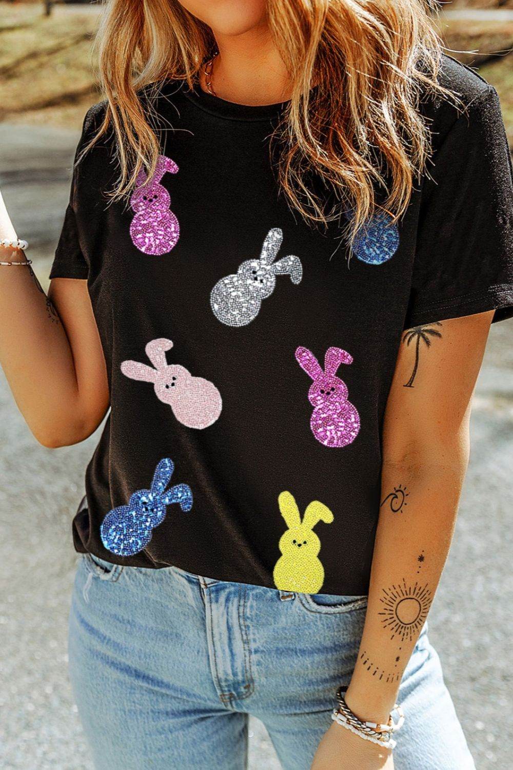 Sequin Bunny Doll Short Sleeve T-Shirt - Selvanelle