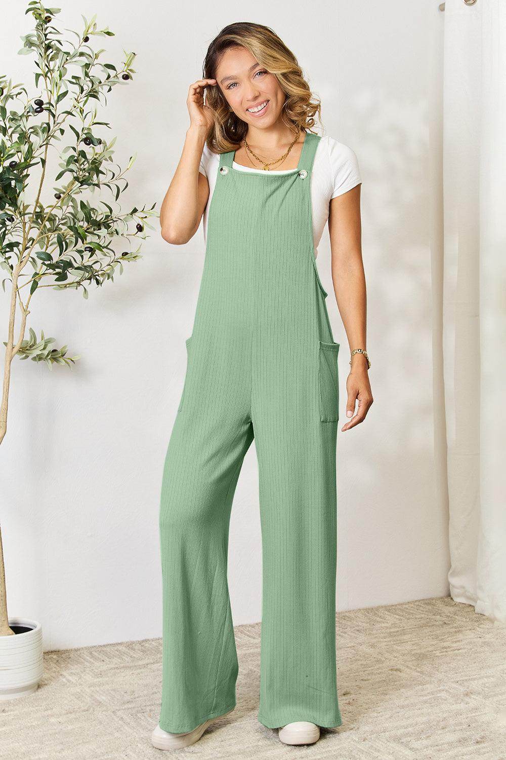Double Take Full Size Wide Strap Overall with Pockets For Women - Selvanelle