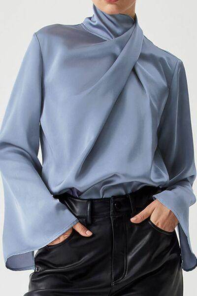 Cutout Turtleneck Long Sleeve Blouse for Stylish Outfits - Selvanelle