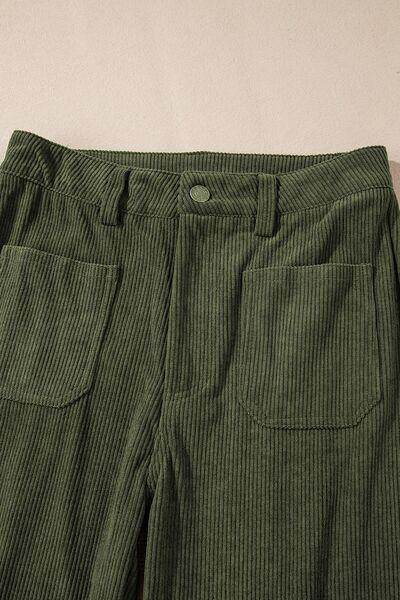 High Waist Square Pockets Corduroy Pants for Women - Selvanelle