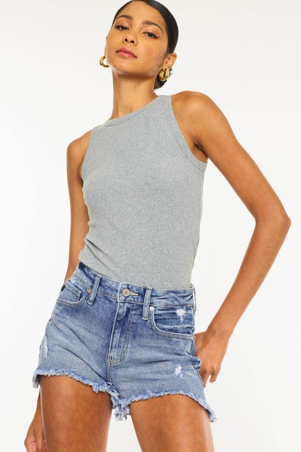 Kancan Distressed Raw Hem Denim Shorts for Trendy Style - Selvanelle