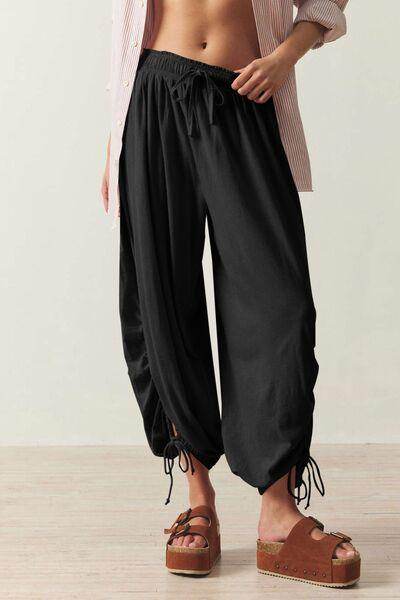 Drawstring Ruched Pants for Women in Sheer Opaque Style - Selvanelle