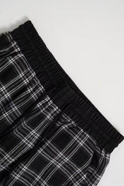 Plaid Wide Leg Pants with Drawstring and Sheer Style - Selvanelle