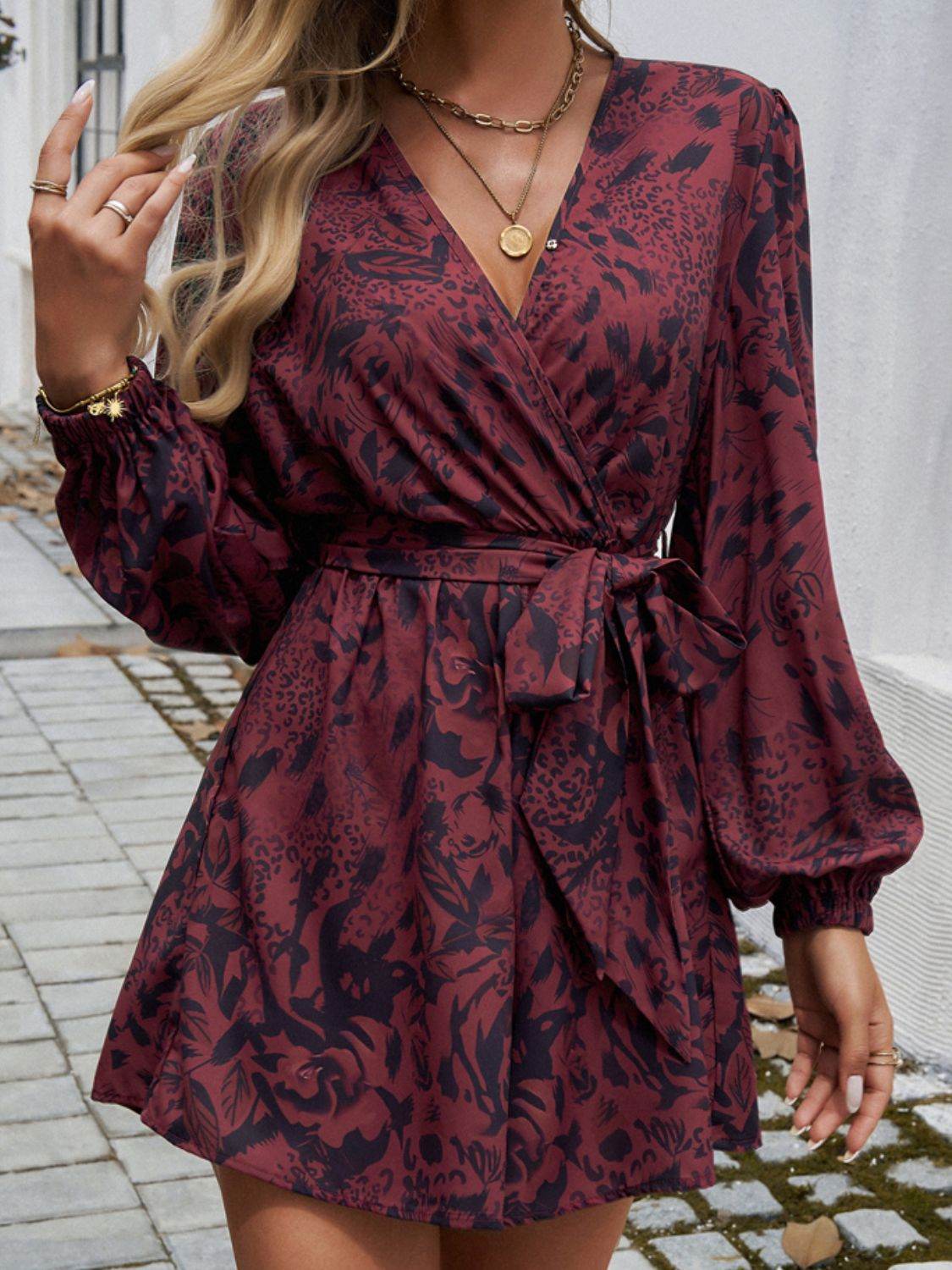 Devine Tied Surplice Long Sleeve Romper - Selvanelle