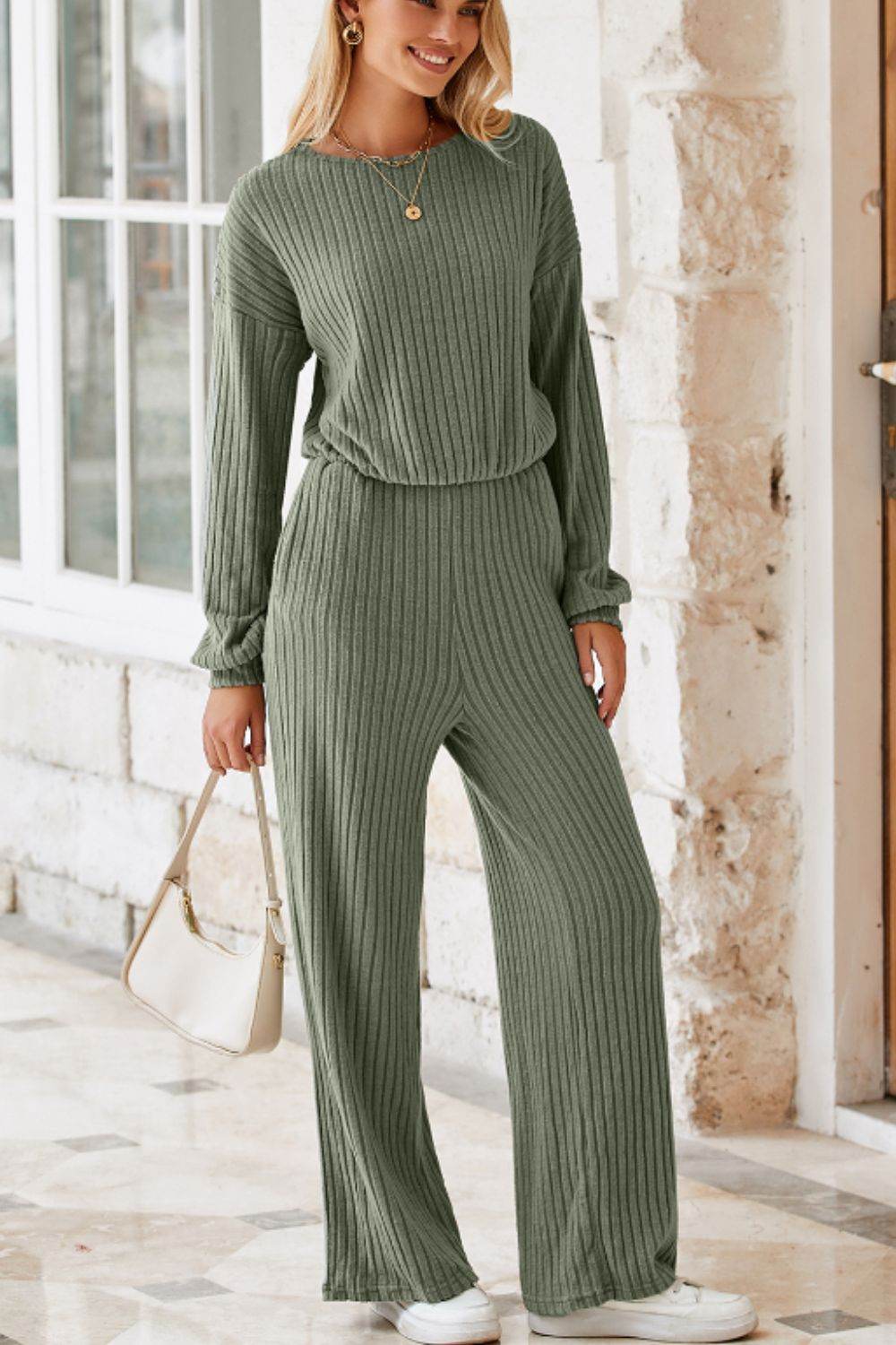 Round Neck Long Sleeve Jumpsuit - Selvanelle