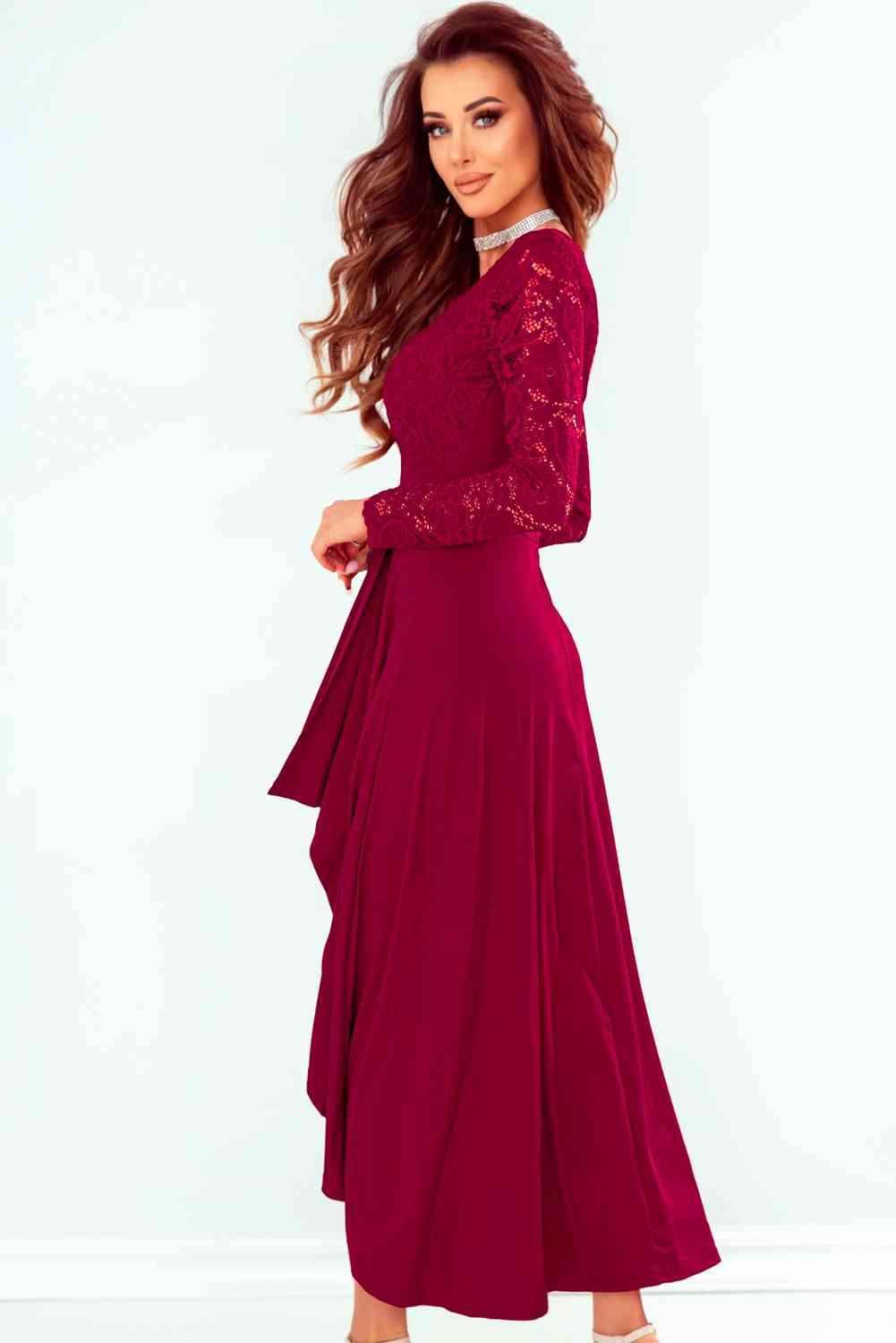 Lace High-Low V-Neck Dress for Elegant Evening Wear - Selvanelle