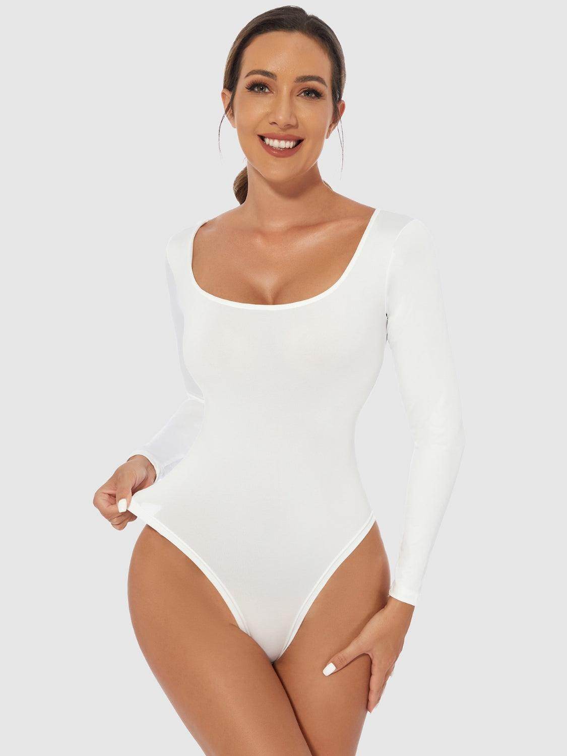 Full Size Scoop Neck Long Sleeve Bodysuit for Women - Selvanelle