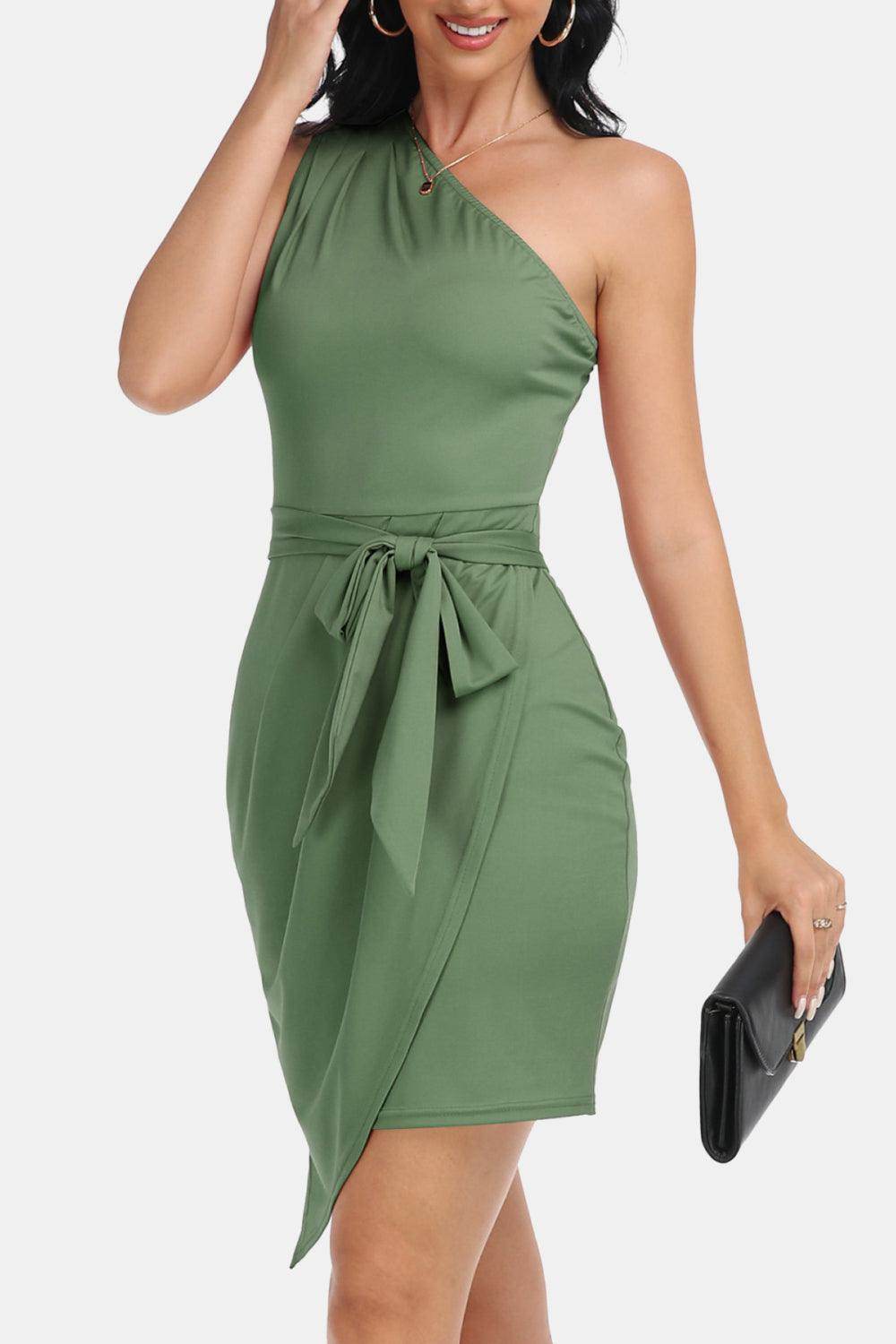 Chic Tie Front One-Shoulder Sleeveless Dress for Women - Selvanelle