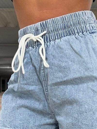 Drawstring High Waist Denim Shorts for Women Casual Style - Selvanelle