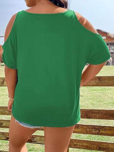 Plus Size Skeleton Graphic Round Neck Cold Shoulder T-Shirt - Selvanelle