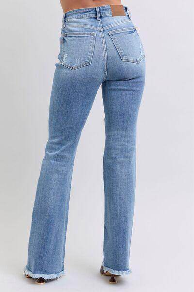 Judy Blue Full Size Raw Hem High Rise Bootcut Jeans for Women - Selvanelle