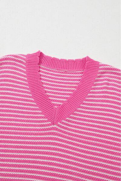 Striped V-Neck Dropped Shoulder Sweater for Women - Selvanelle
