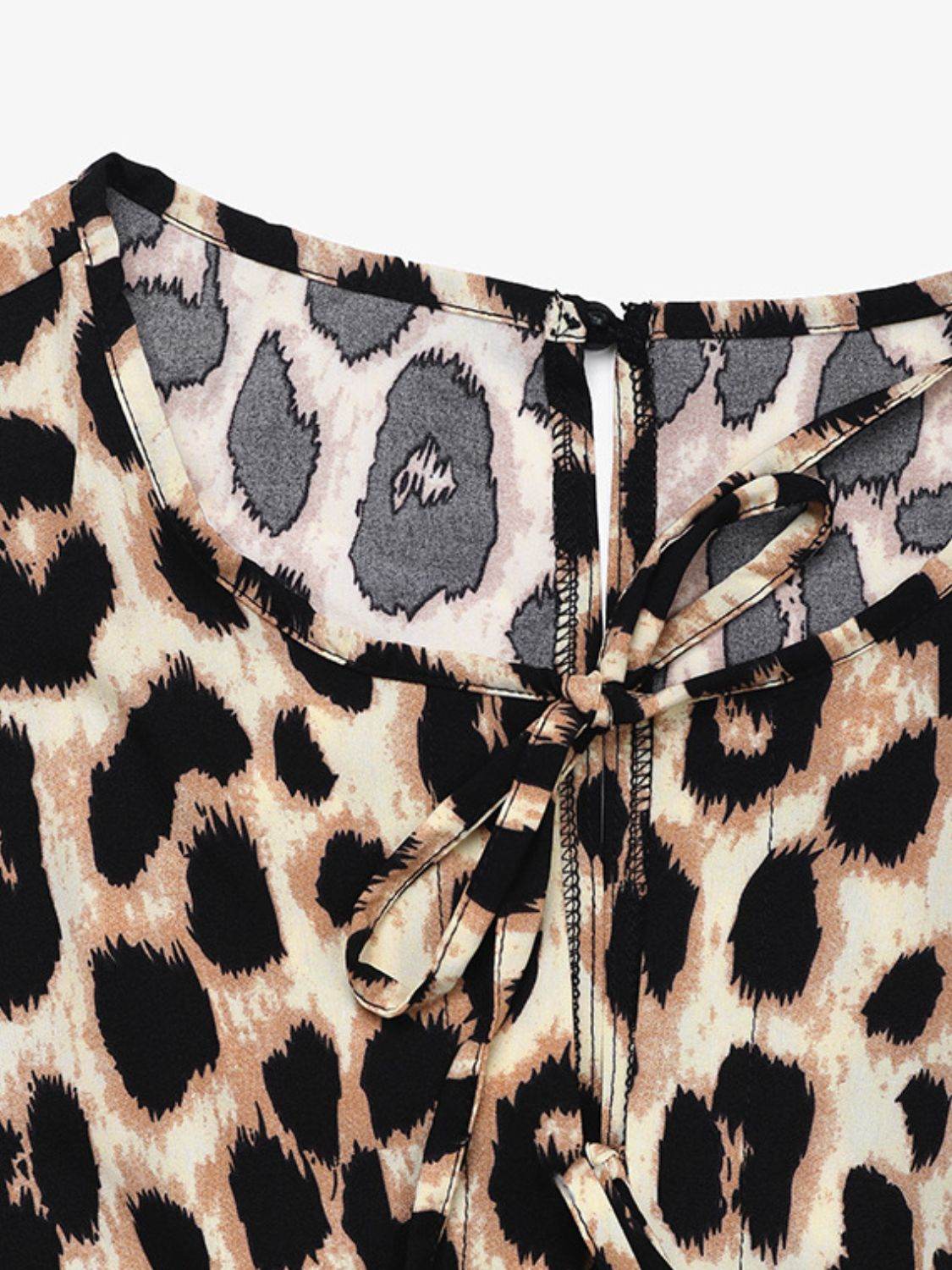 Perfee Tied Leopard Half Sleeve Jumpsuit - Selvanelle