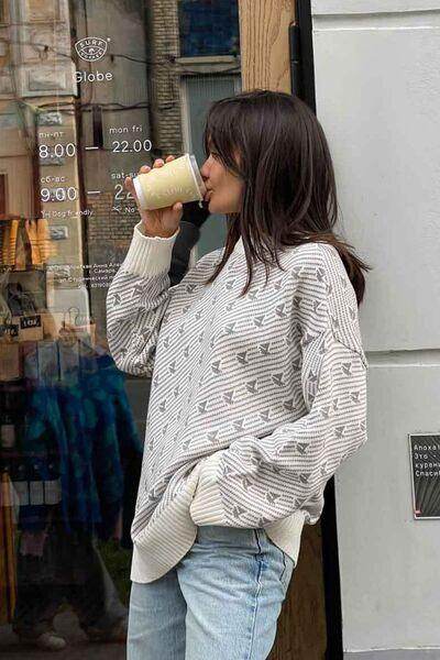 Contrast Round Neck Long Sleeve Sweater for Women Fashion - Selvanelle