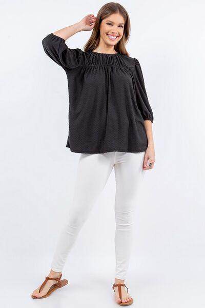 Celeste Full Size Puff Sleeve and Bow Detail Top Plus Size - Selvanelle