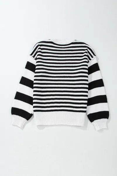 Striped Round Neck Long Sleeve Sweater for Women Fashion - Selvanelle