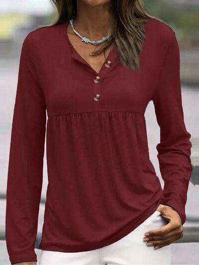 Half Button Long Sleeve T-Shirt for Women Stylish Fit - Selvanelle