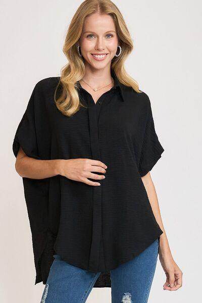 Umgee Full Size High-Low Button Up Short Sleeve Shirt Fashion - Selvanelle