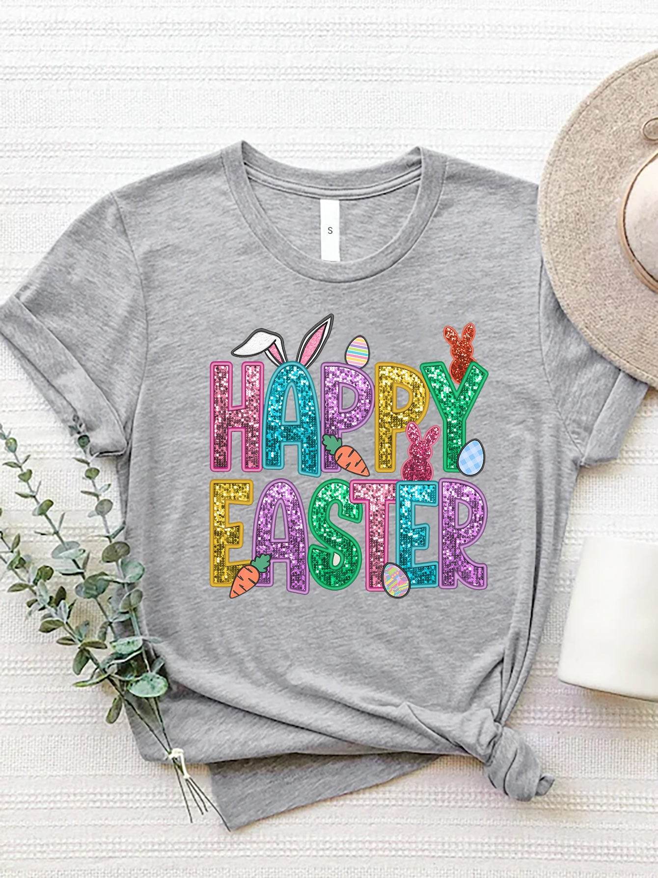 HAPPY EASTER Round Neck Short Sleeve T-Shirt - Selvanelle