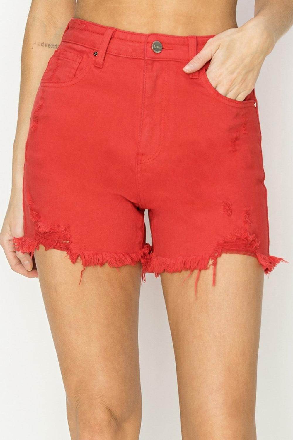 RISEN High Rise Distressed Denim Shorts for Trendy Style - Selvanelle