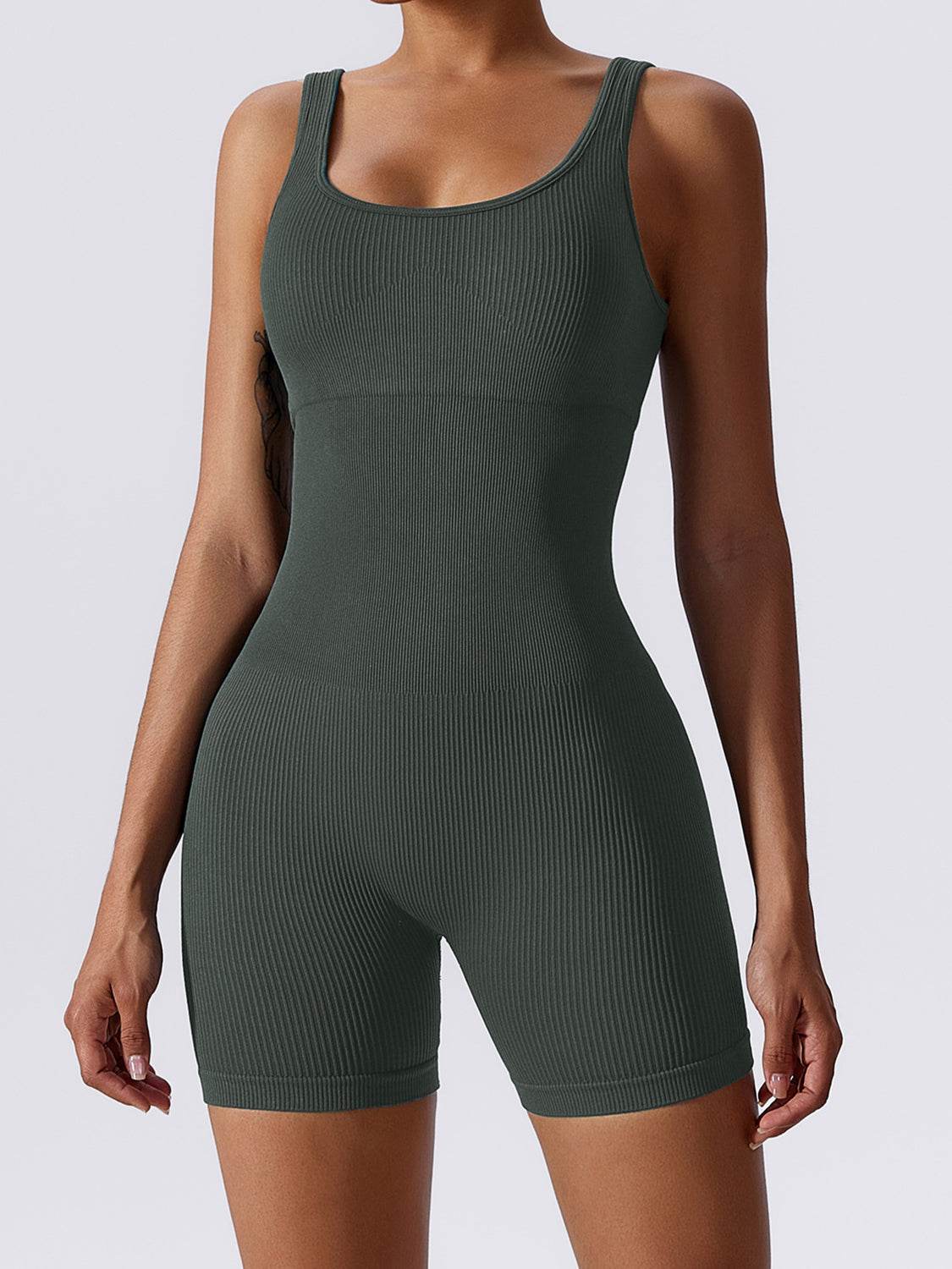 Basic Bae Ribbed Sleeveless Active Romper - Selvanelle