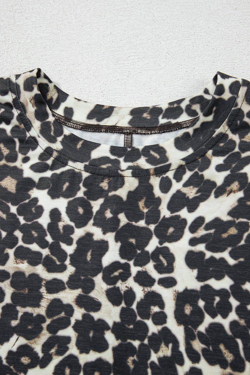 Leopard Round Neck Top and Shorts Set for Women Fashion - Selvanelle